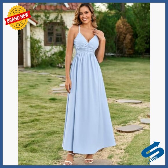 Women's Summer Maxi Dress Spaghetti Strap Flowy Beach Wedding Guest Casual - Picture 3 of 5